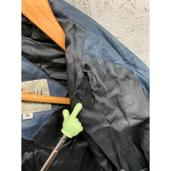 Vintage‎ Remy Men’s Small Distressed Blue Leather Bomber Jacket Made in USA - Picture 9 of 13